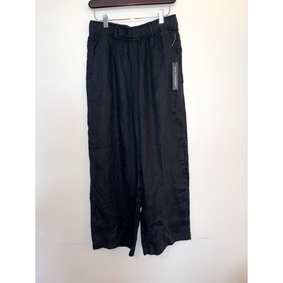 Tahari 100% Linen Black Pull On Beachy Wide Leg Pants Size Medium - Picture 1 of 5